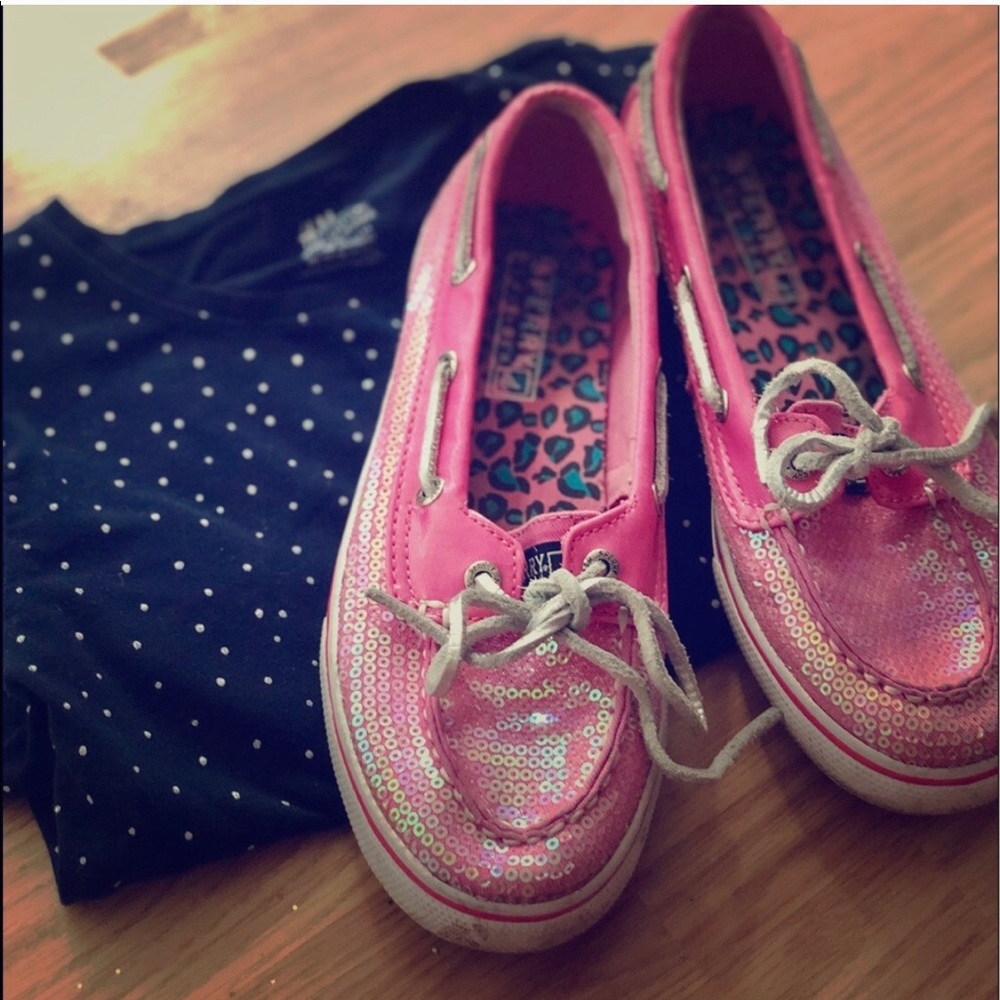 Girls pink sequined Sperry’s